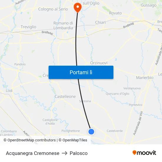 Acquanegra Cremonese to Palosco map