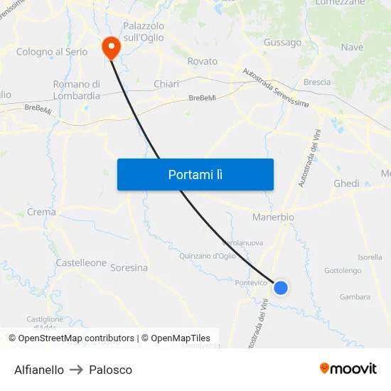 Alfianello to Palosco map