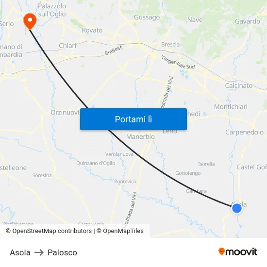 Asola to Palosco map