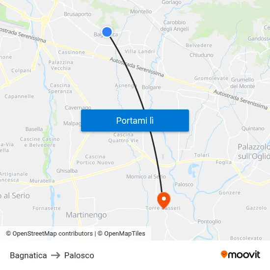 Bagnatica to Palosco map