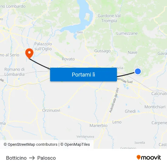 Botticino to Palosco map