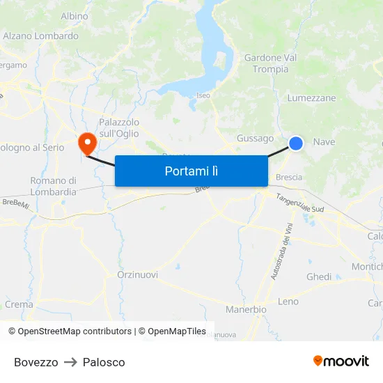 Bovezzo to Palosco map