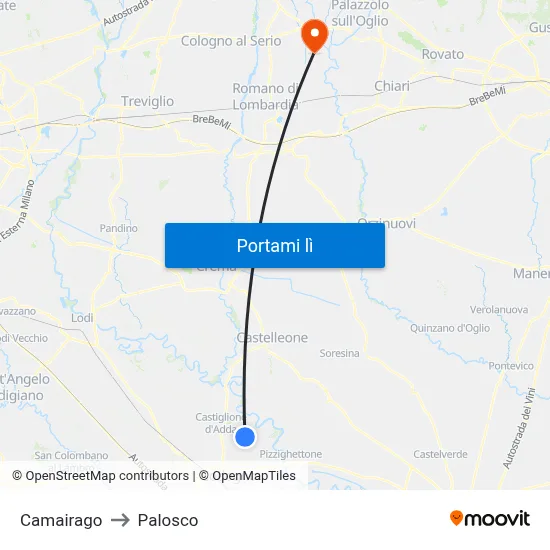 Camairago to Palosco map