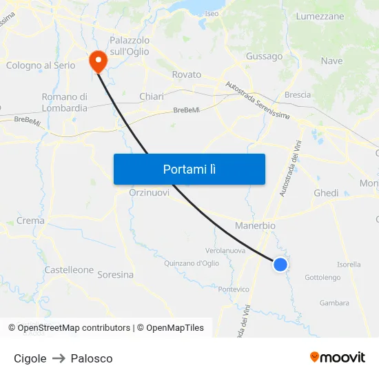 Cigole to Palosco map