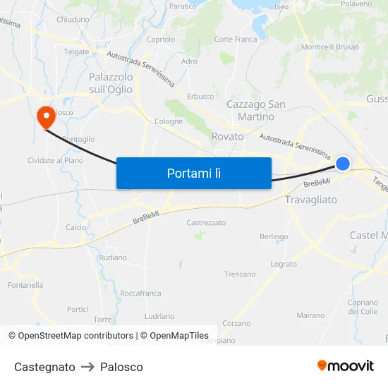 Castegnato to Palosco map