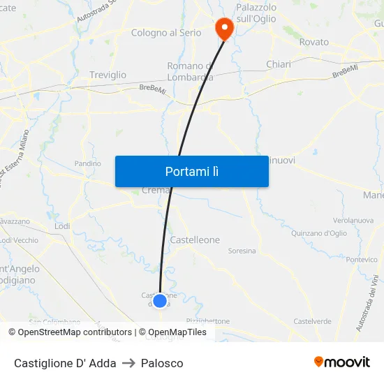Castiglione D' Adda to Palosco map