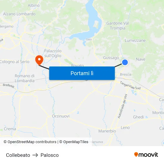 Collebeato to Palosco map
