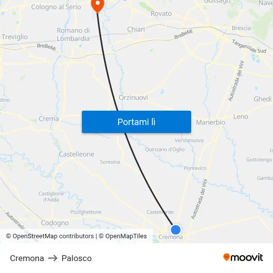 Cremona to Palosco map