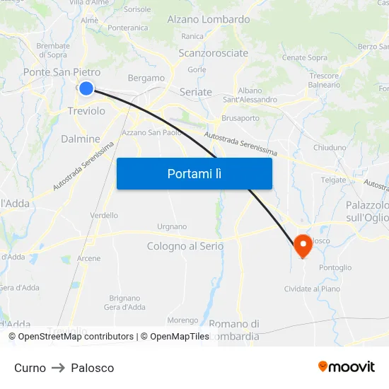 Curno to Palosco map