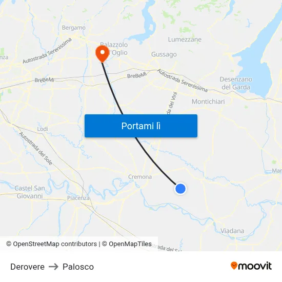 Derovere to Palosco map