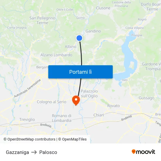 Gazzaniga to Palosco map
