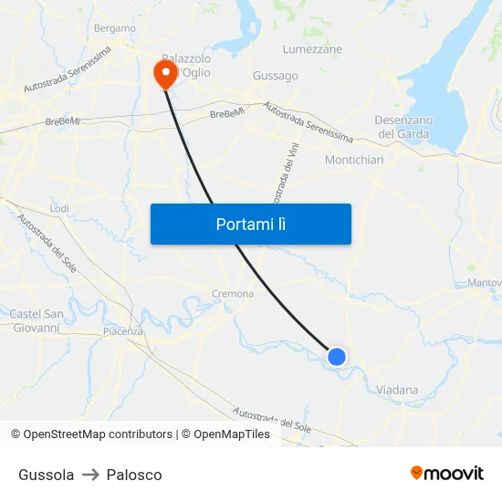 Gussola to Palosco map