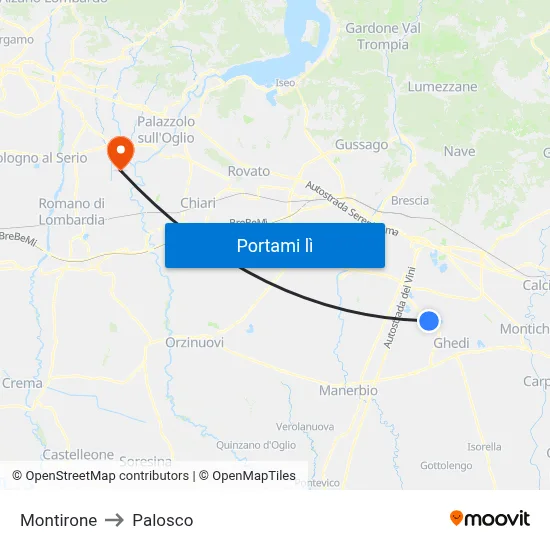 Montirone to Palosco map