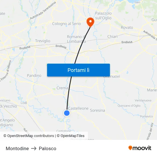 Montodine to Palosco map