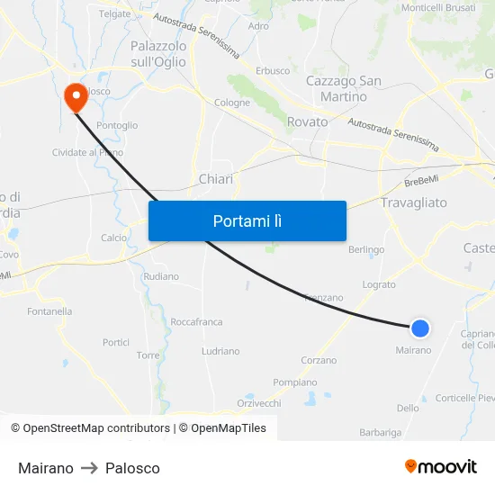 Mairano to Palosco map