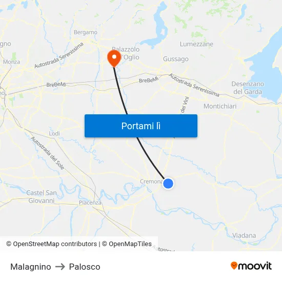 Malagnino to Palosco map