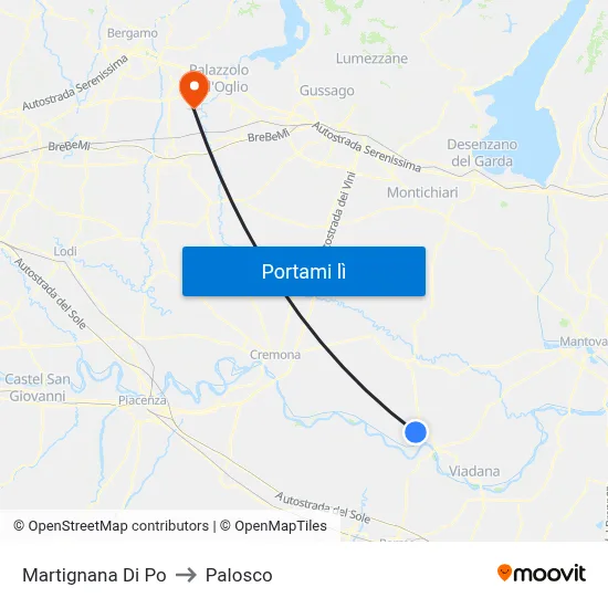 Martignana Di Po to Palosco map