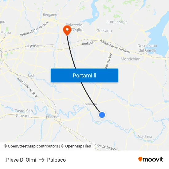 Pieve D' Olmi to Palosco map