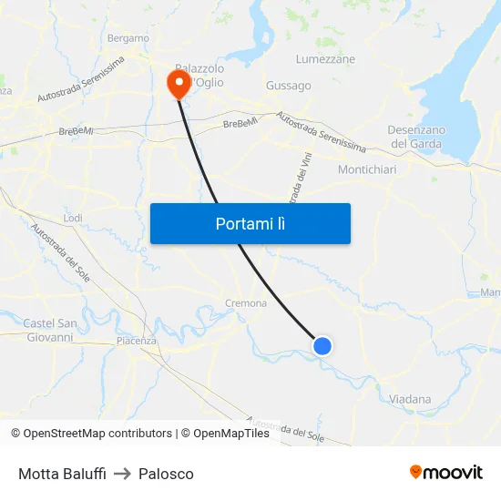 Motta Baluffi to Palosco map