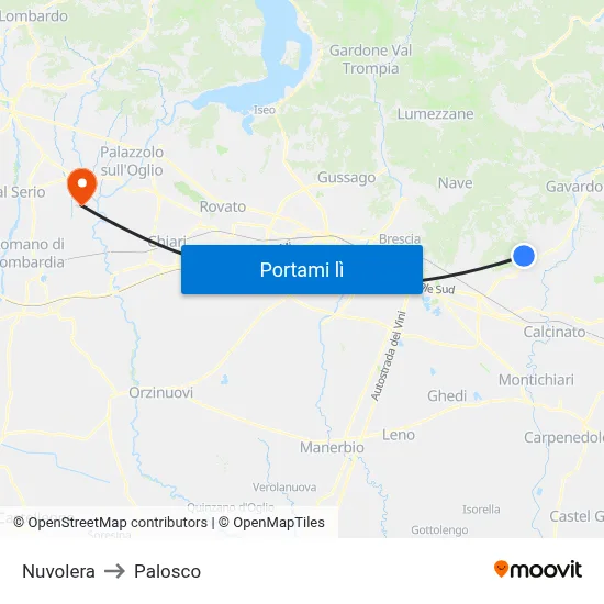 Nuvolera to Palosco map