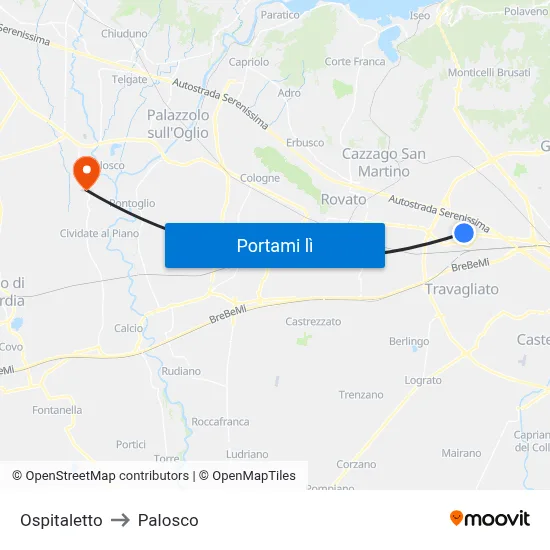 Ospitaletto to Palosco map