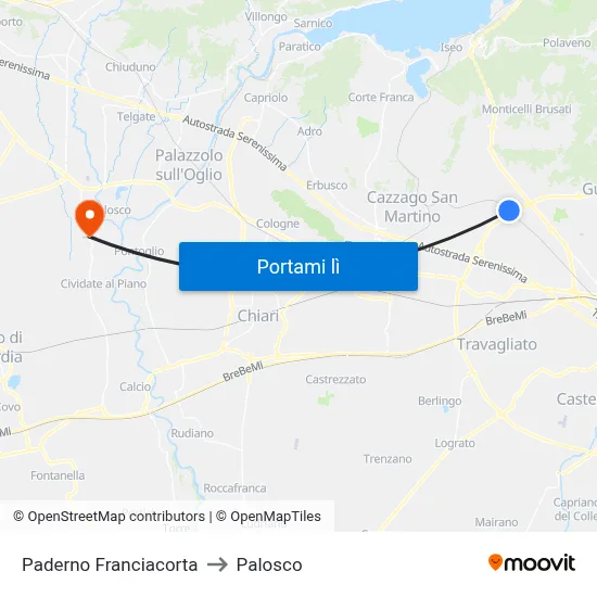 Paderno Franciacorta to Palosco map