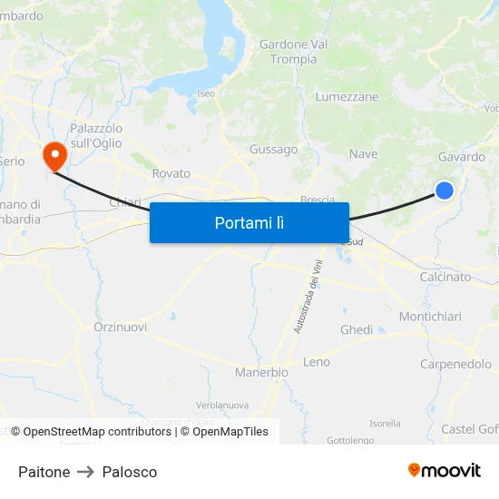 Paitone to Palosco map