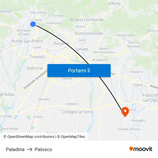 Paladina to Palosco map