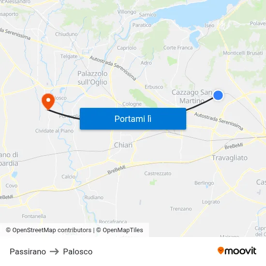Passirano to Palosco map