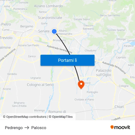 Pedrengo to Palosco map