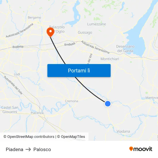 Piadena to Palosco map