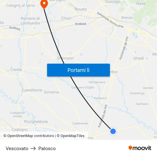 Vescovato to Palosco map