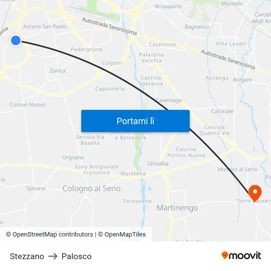 Stezzano to Palosco map