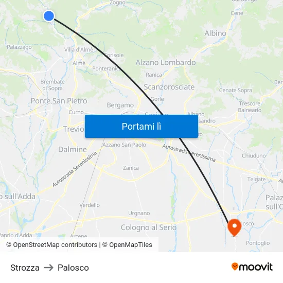 Strozza to Palosco map