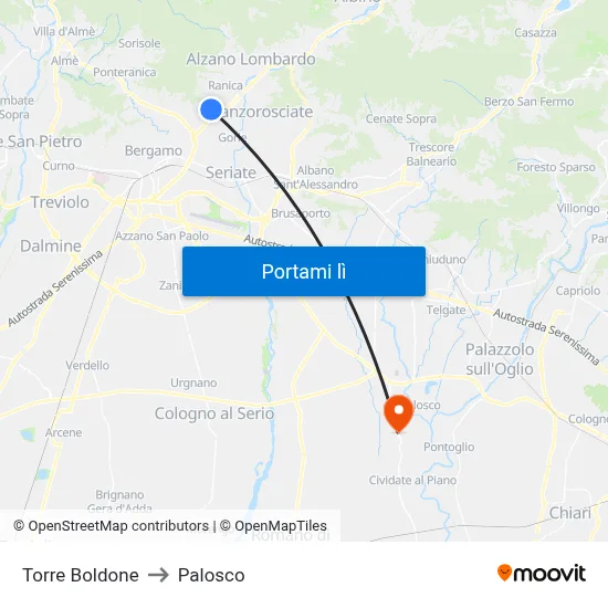 Torre Boldone to Palosco map