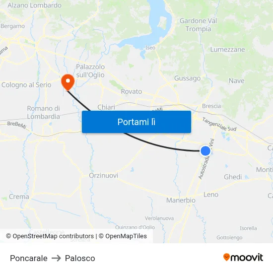 Poncarale to Palosco map