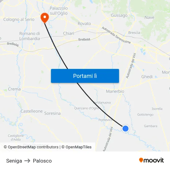 Seniga to Palosco map
