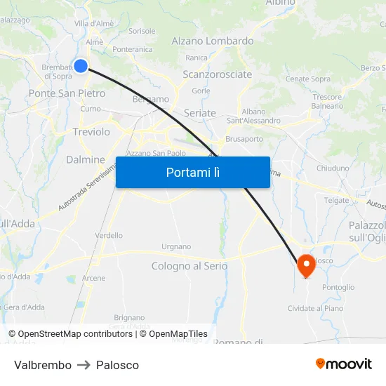 Valbrembo to Palosco map