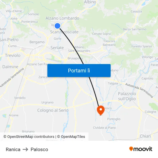 Ranica to Palosco map