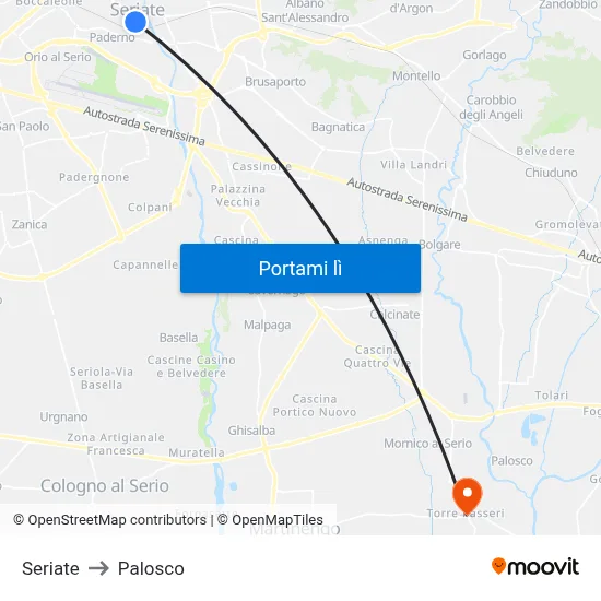 Seriate to Palosco map