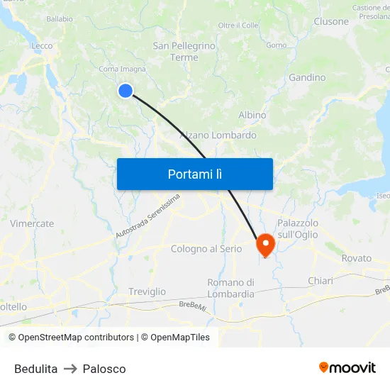 Bedulita to Palosco map