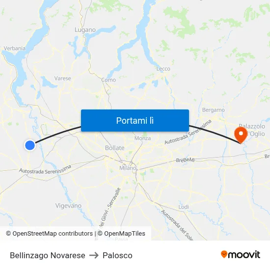 Bellinzago Novarese to Palosco map