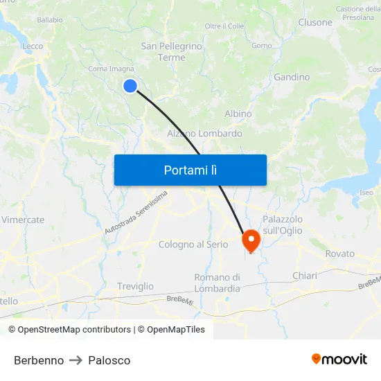 Berbenno to Palosco map