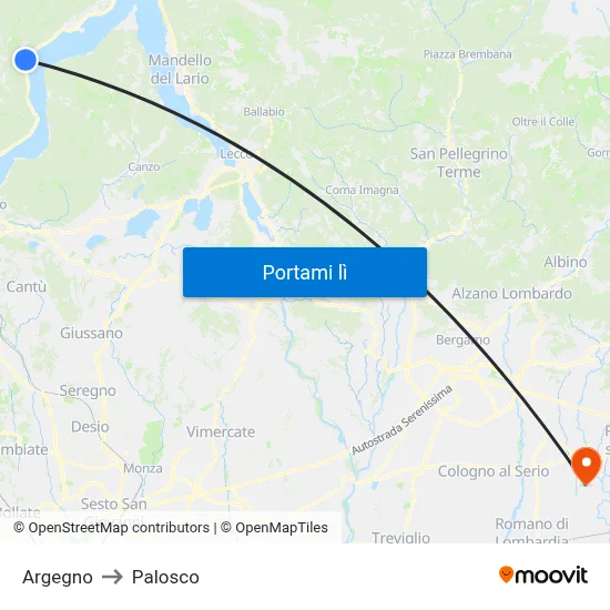 Argegno to Palosco map