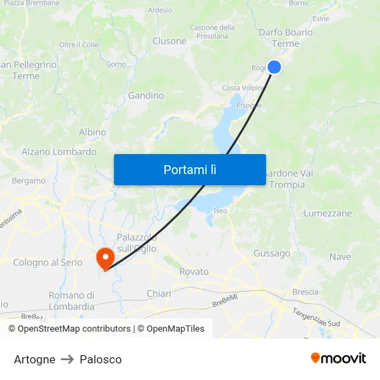 Artogne to Palosco map