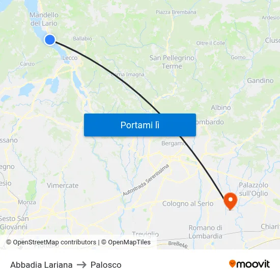 Abbadia Lariana to Palosco map