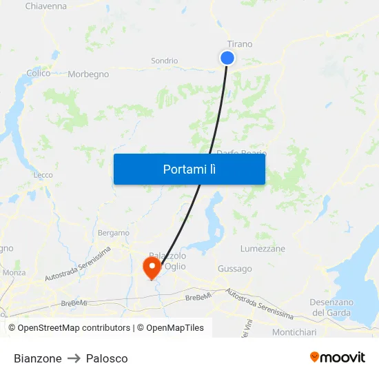Bianzone to Palosco map