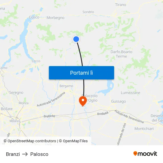 Branzi to Palosco map