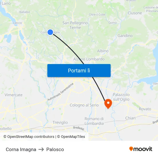 Corna Imagna to Palosco map
