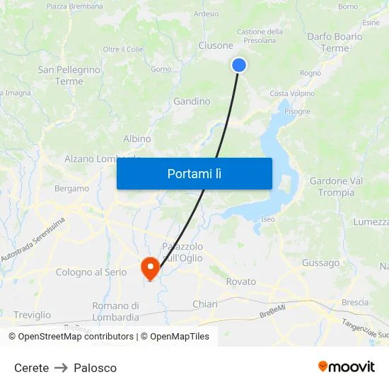 Cerete to Palosco map